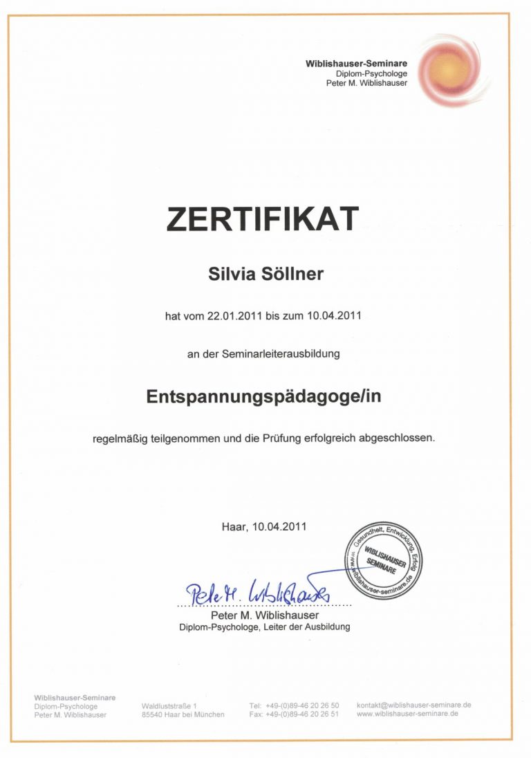 Zertifikat Entspannungspädagogik Seite 1