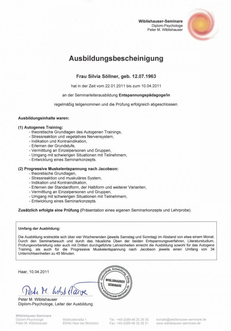 Ausbildungsbescheinigung Entspannungspädagogik s2