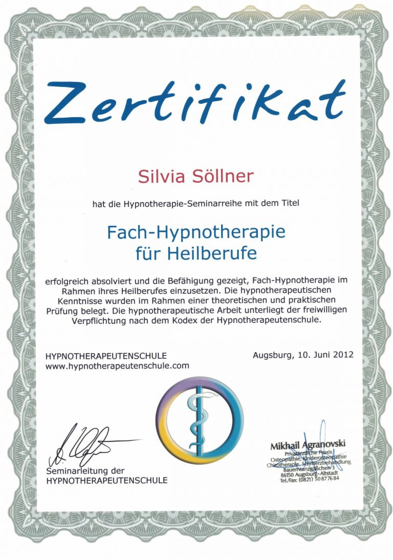 Zertifikat Fach-Hypnotherapie für Heilberufe